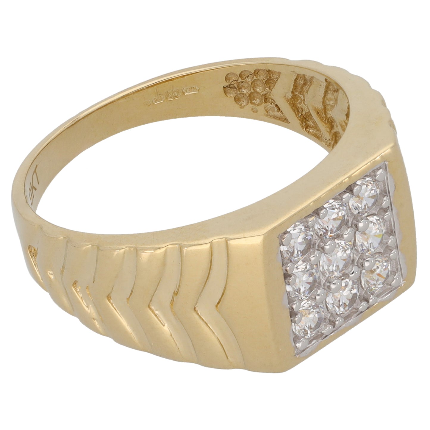 New 9ct Gold Cubic Zirconia Square Signet Ring Size T-W