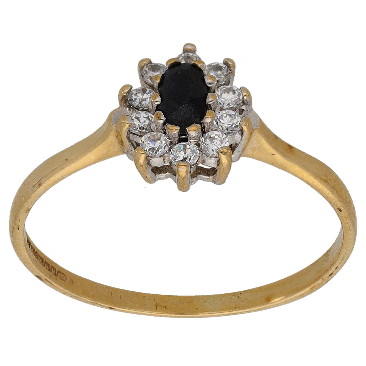 9ct Gold Sapphire & Cubic Zirconia Cluster Ring Size S