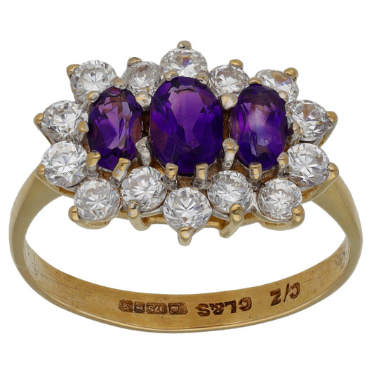 9ct Gold Amethyst & Cubic Zirconia Dress/Cocktail Ring Size P