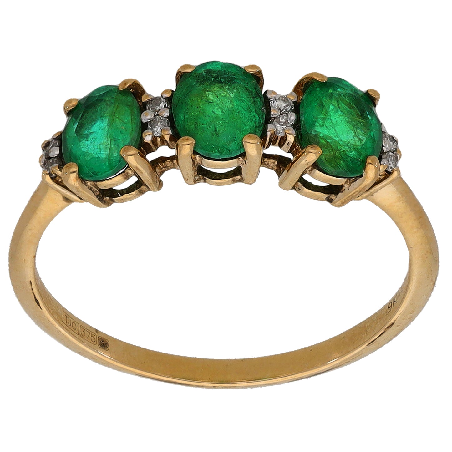 9ct Gold Emerald & 0.04ct Diamond Half Eternity Ring Size M