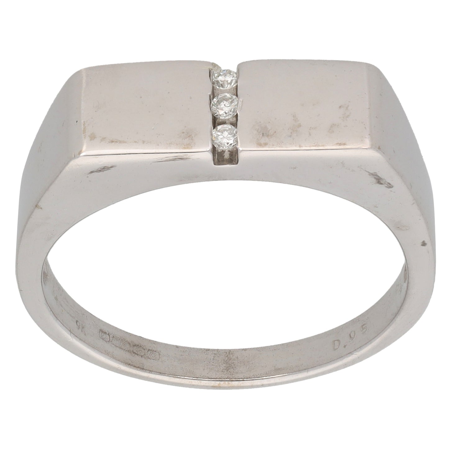 9ct White Gold 0.05ct Diamond Signet Ring Size S
