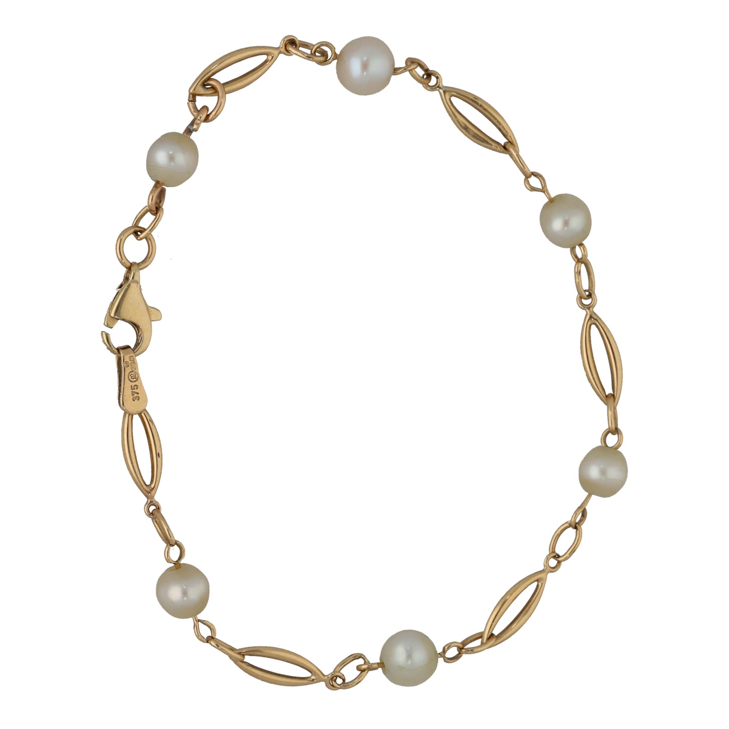 9ct Gold Cultured Pearl Fancy Stone Set Bracelet