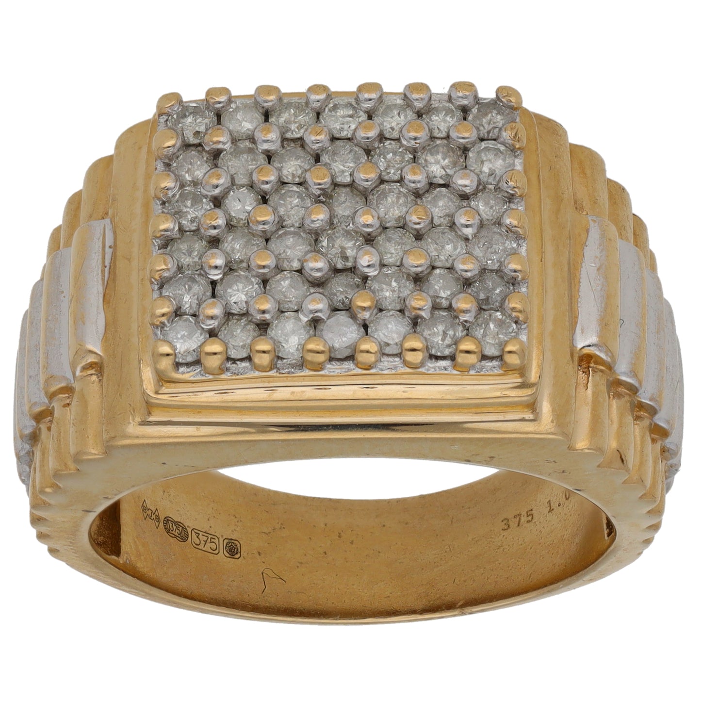 9ct Gold 1.00ct Diamond Patterned Signet Ring Size U