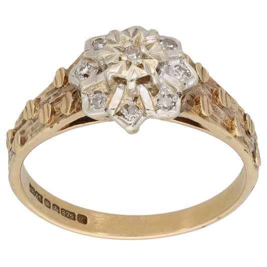 9ct Gold 0.09ct Diamond Cluster Ring Size P