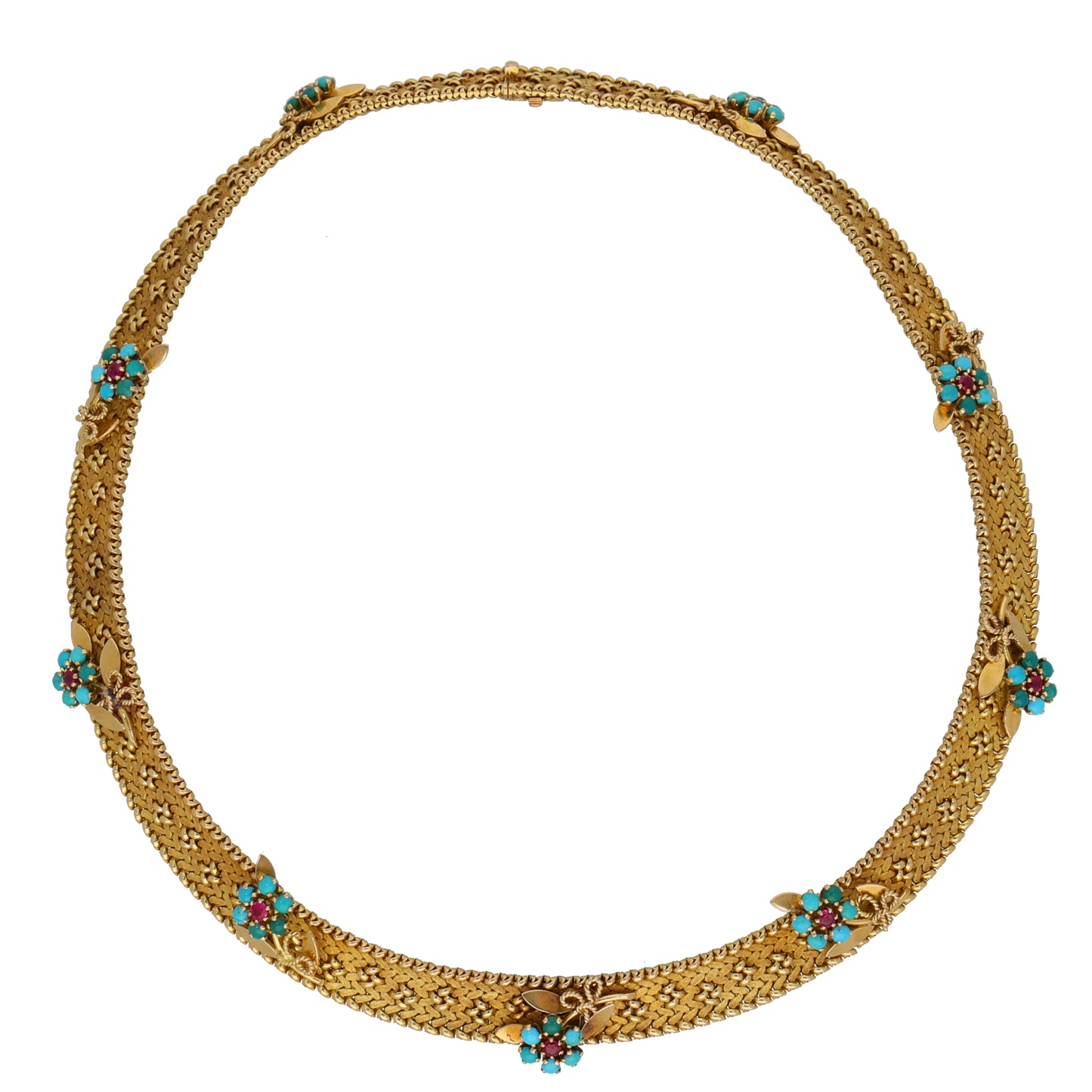 9ct Gold Turquoise & Ruby Fancy Necklace 18"