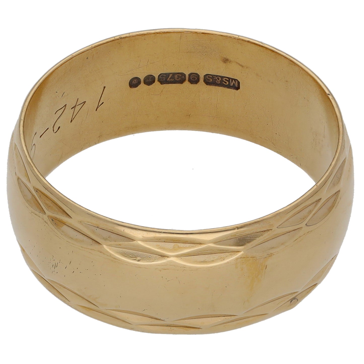 9ct Gold Patterned Wedding Ring Size V