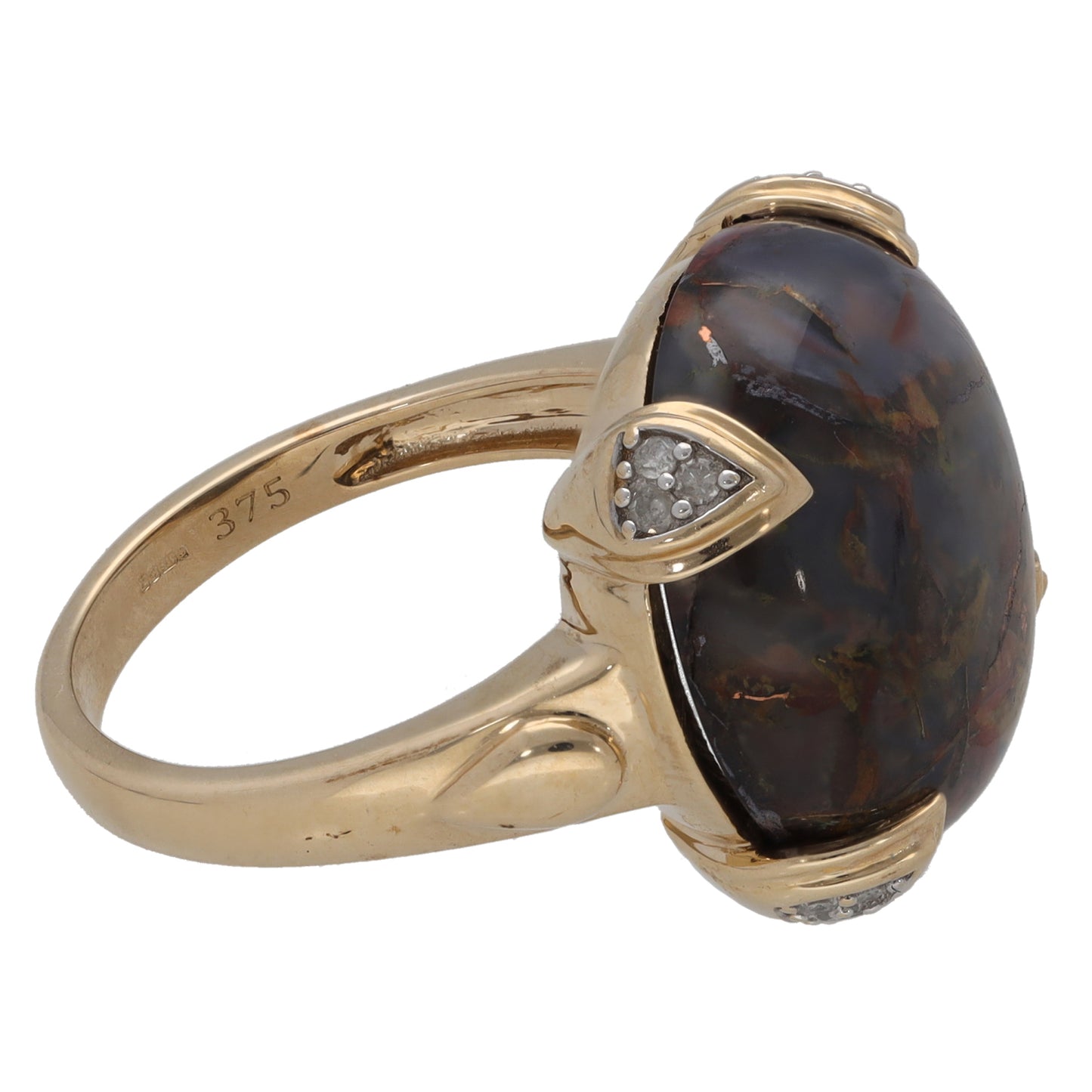 9ct Gold Agate & 0.06ct Diamond Dress/Cocktail Ring Size L