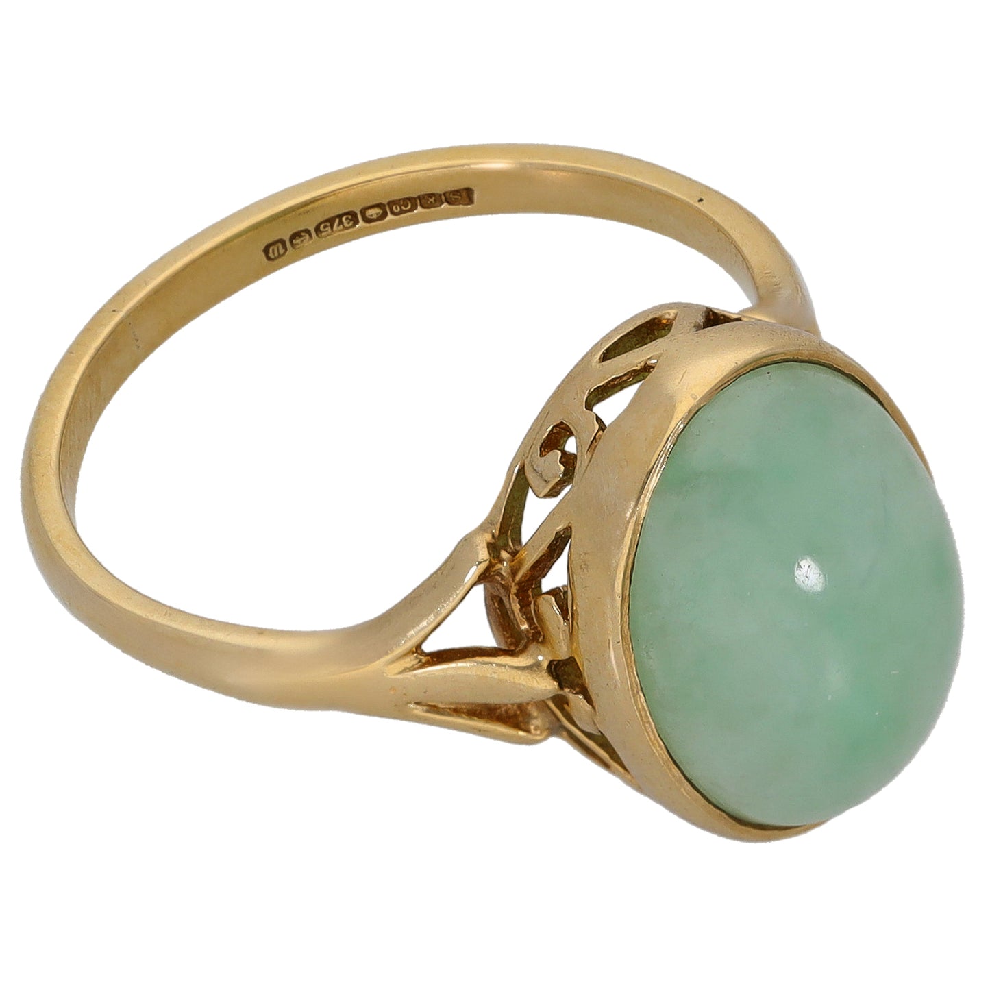 9ct Gold Jade Single Stone Ring Size Q