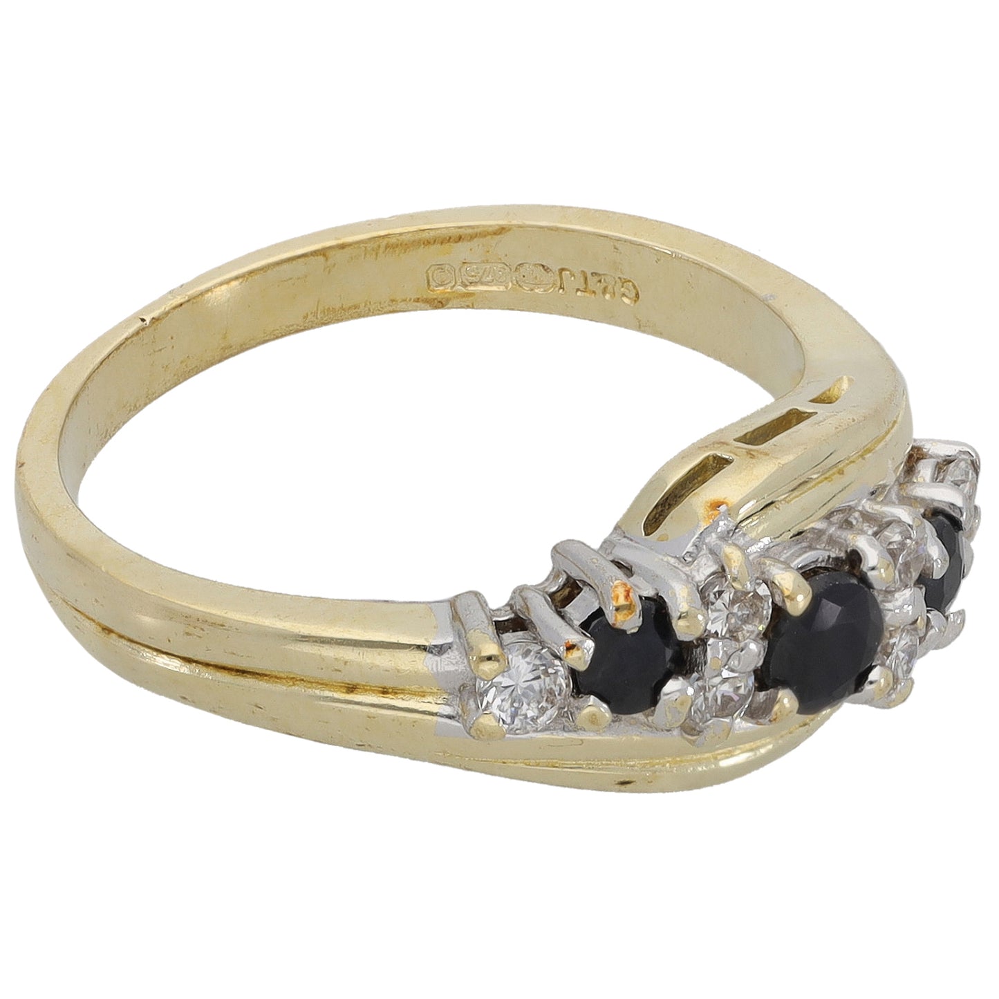 9ct Gold Sapphire & Cubic Zirconia Dress/Cocktail Ring Size K