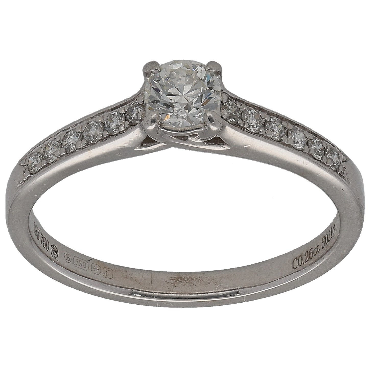 18ct White Gold 0.37ct Diamond Solitaire Ring With Accent Stones Size L