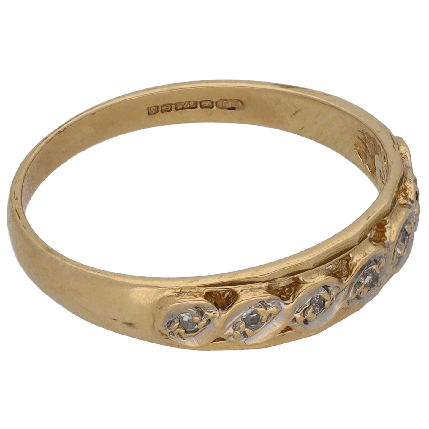 9ct Bicolour Gold 0.035ct Diamond Half Eternity Ring Size O