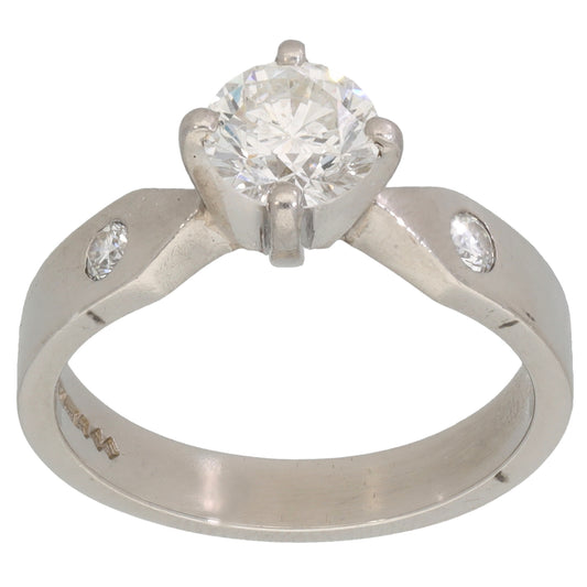 Platinum 0.93ct Diamond Three Stone Ring Size L