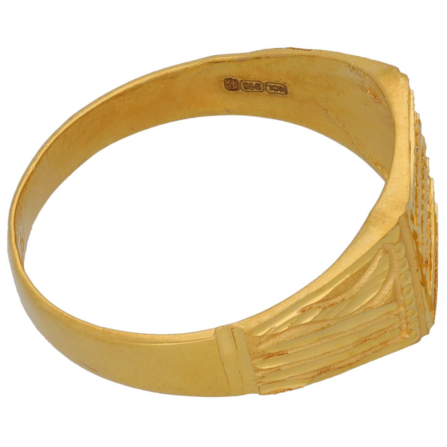 New 22ct Gold Ribbed Square Signet Ring Size T