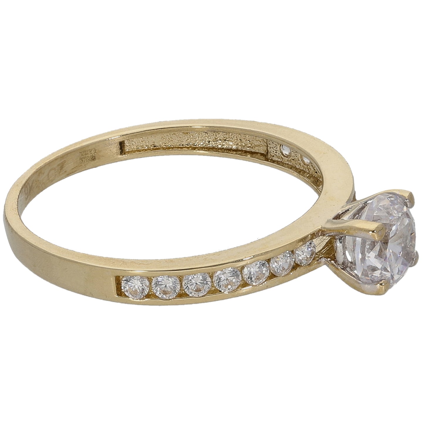 9ct Gold Cubic Zirconia Single Stone Ring with Accent Stones Size S
