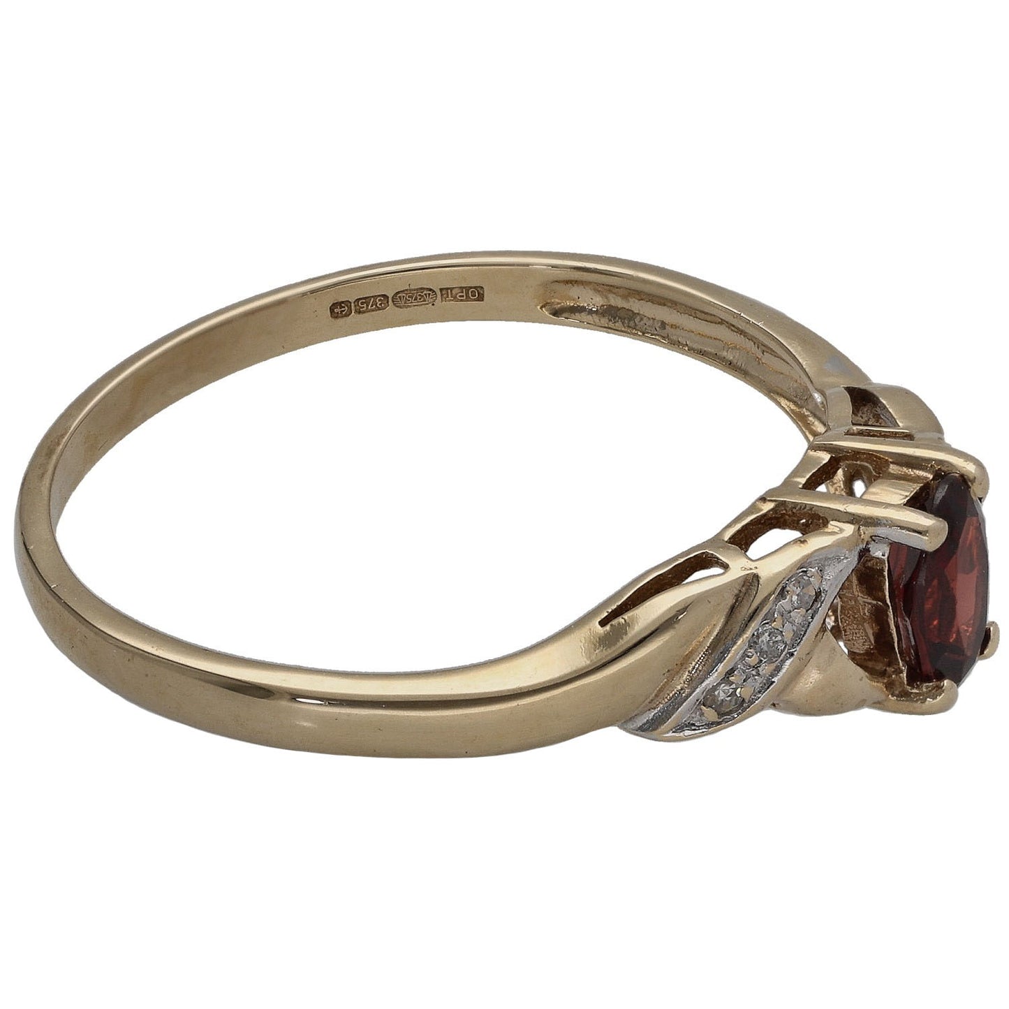 9ct Gold 0.03ct Diamond & Garnet Dress/Cocktail Ring Size V