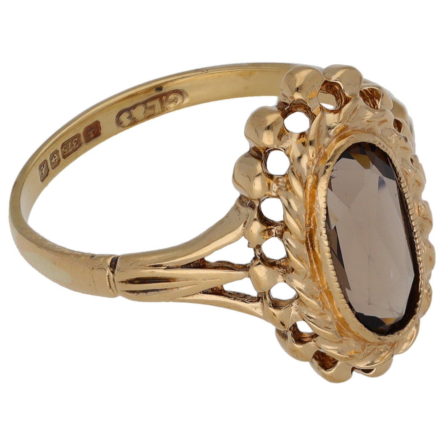 9ct Gold Smoky Quartz Single Stone Ring Size O