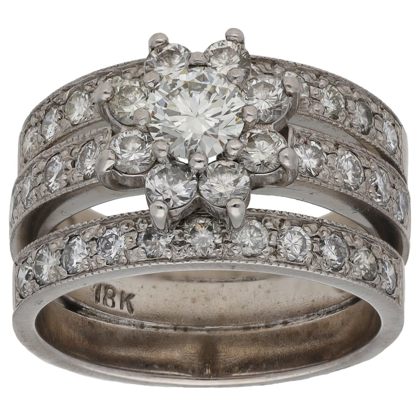 9ct White Gold 1.70ct Diamond Dress/Cocktail Ring Size M