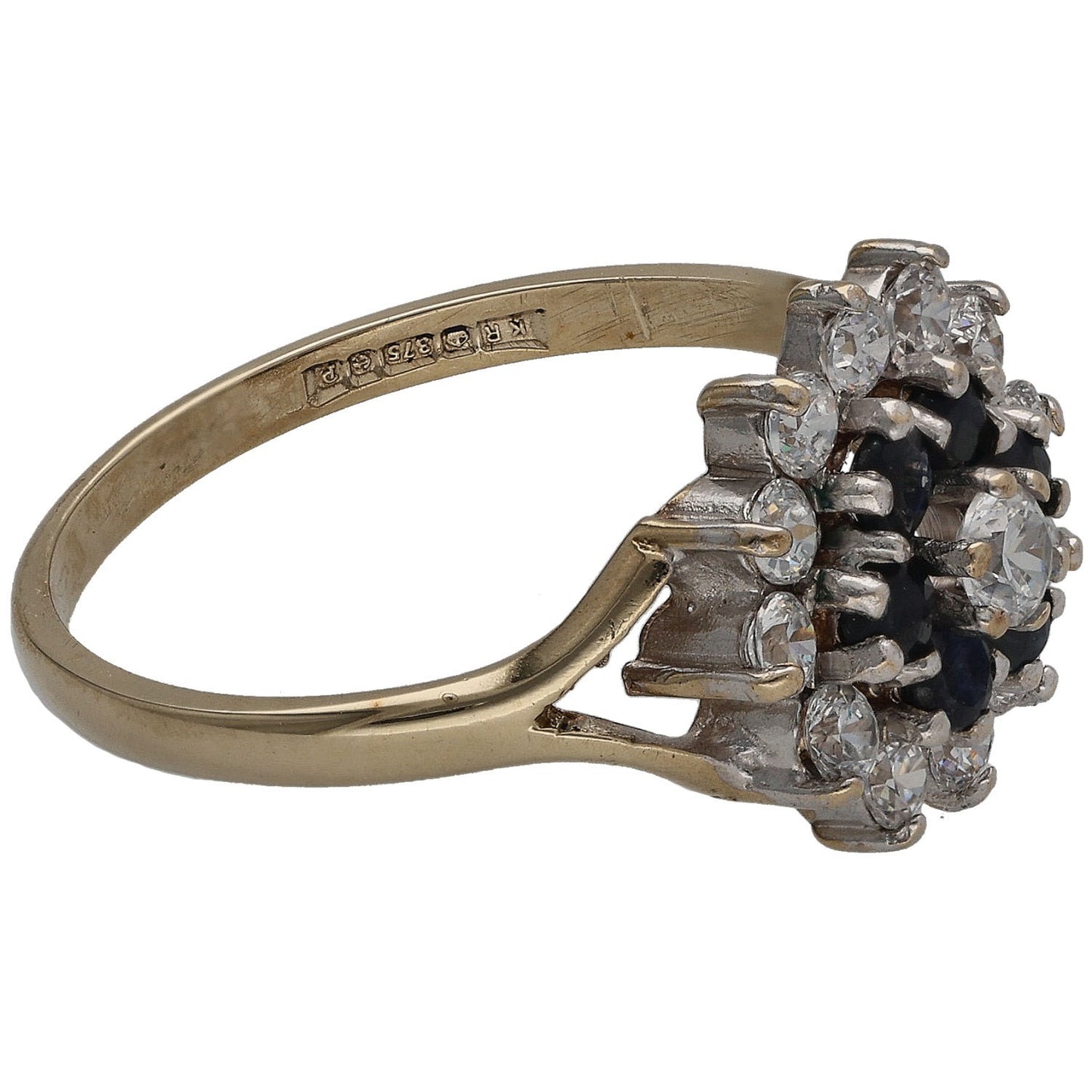 9ct Gold Sapphire & Cubic Zirconia Dress/Cocktail Ring Size R