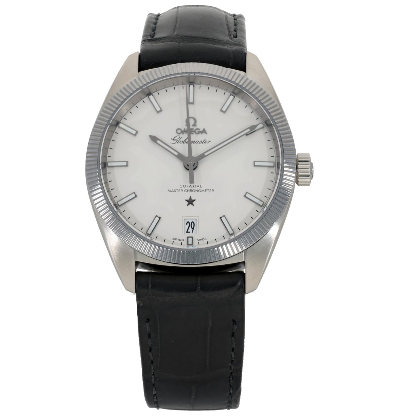 Omega Constellation Glodemaster 130.33.39.21.02.001, grey dial on black leather strap