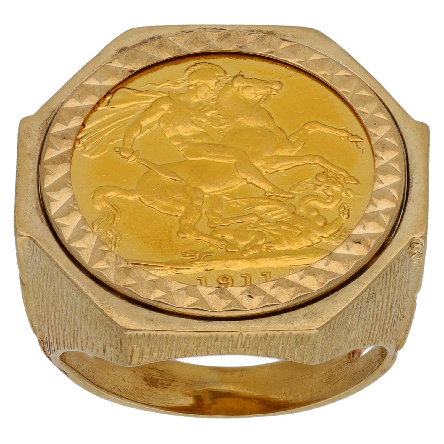 9ct Gold Full Sovereign Coin Ring Size S | H&T