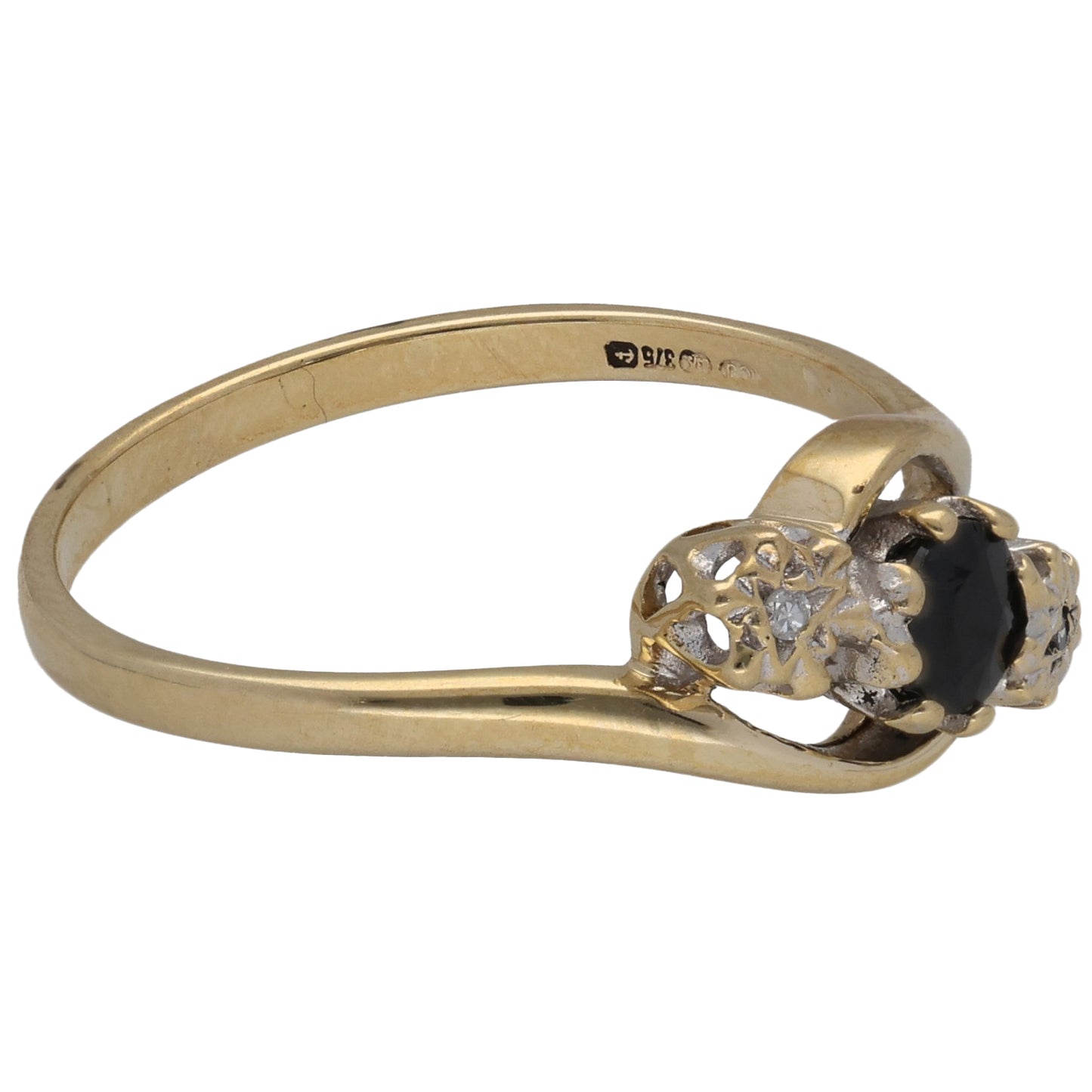 9ct Gold Sapphire & 0.01ct Diamond Trilogy Ring Size O