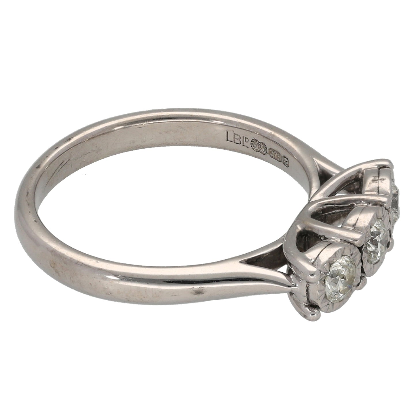9ct White Gold 0.24ct Diamond Trilogy Ring Size M