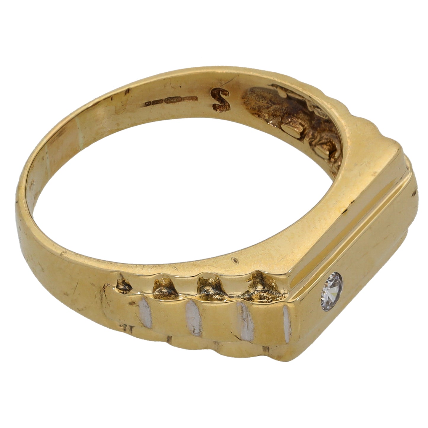 9ct Gold Cubic Zirconia Single Stone Signet Ring Size U