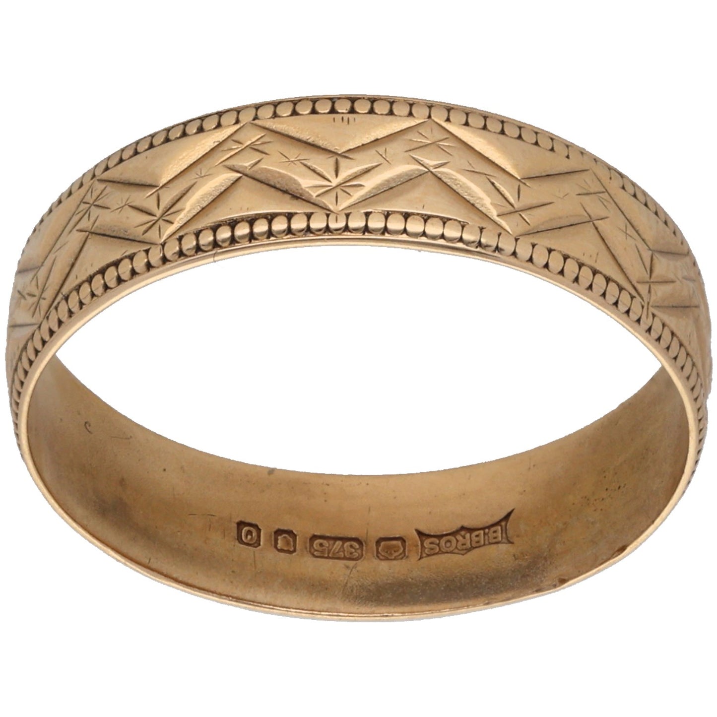 9ct Gold Patterned Wedding Ring Size P