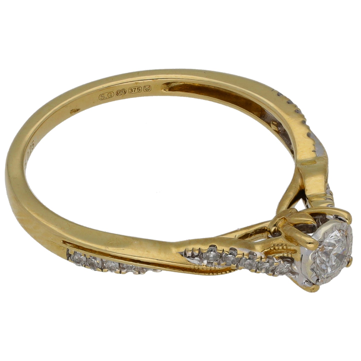 9ct Gold 0.25ct Diamond Solitaire Ring With Accent Stones Size N