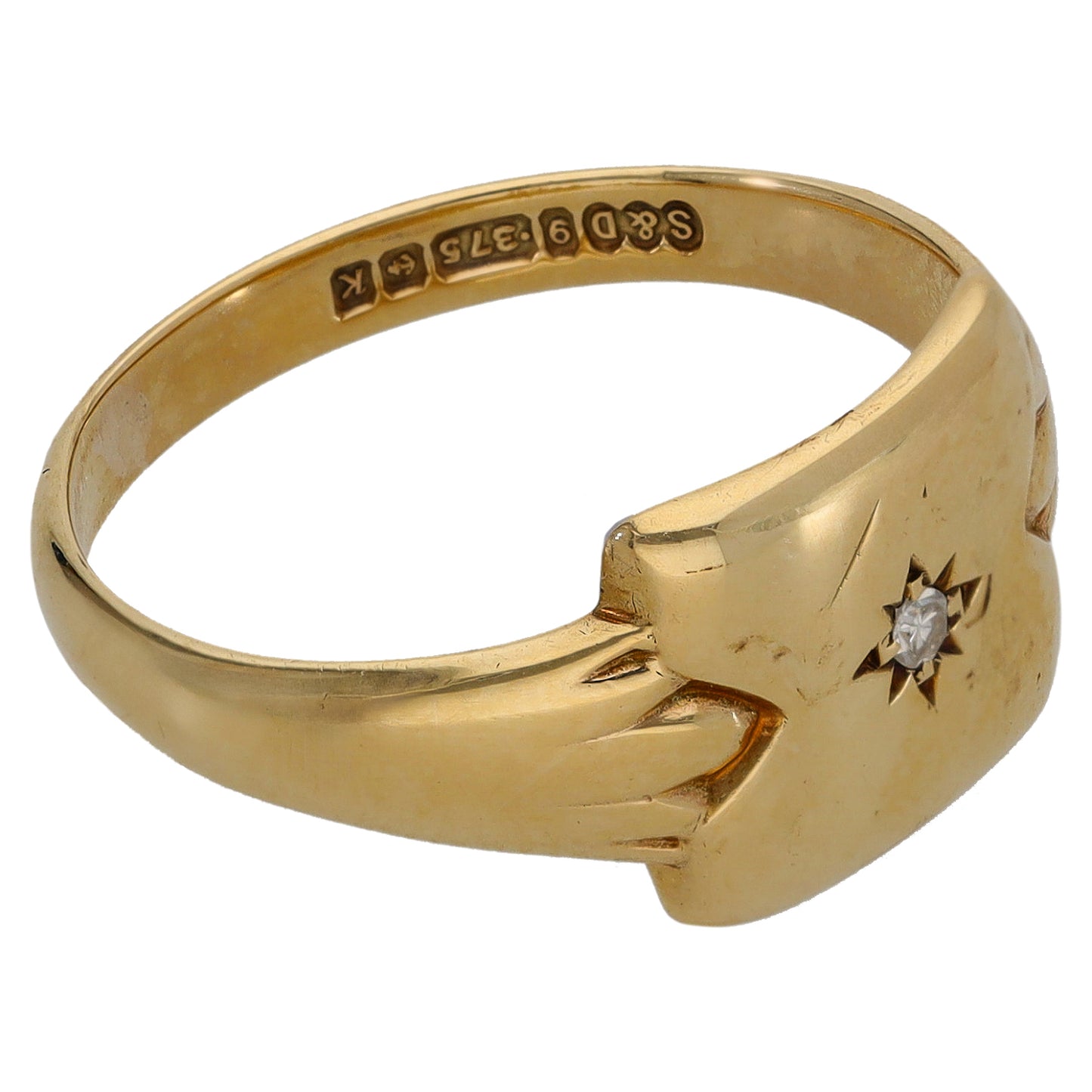 9ct Gold 0.01ct Diamond Single Stone Signet Ring Size R