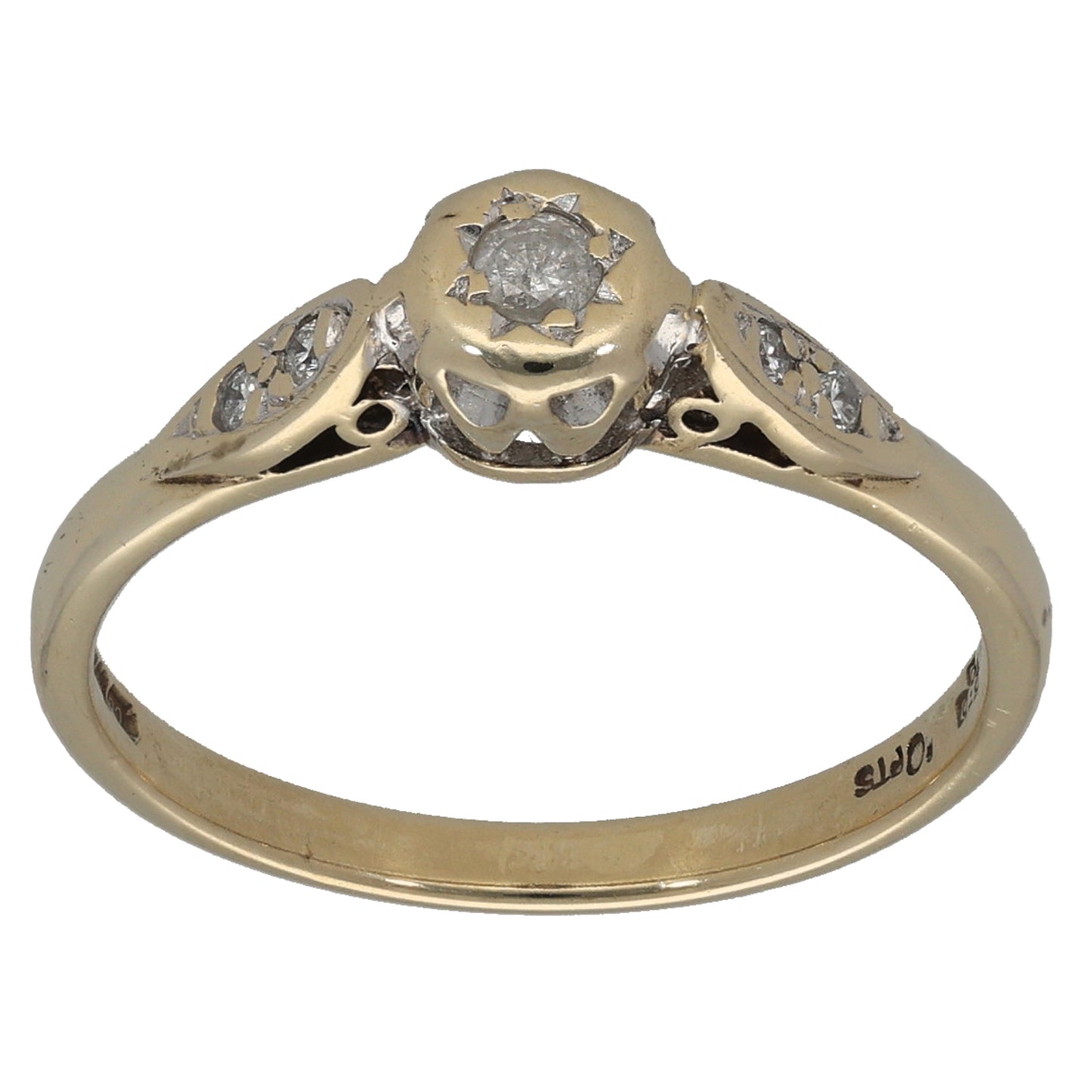 9ct Gold 0.10ct Diamond Single Stone Ring with Accent Stones Size O