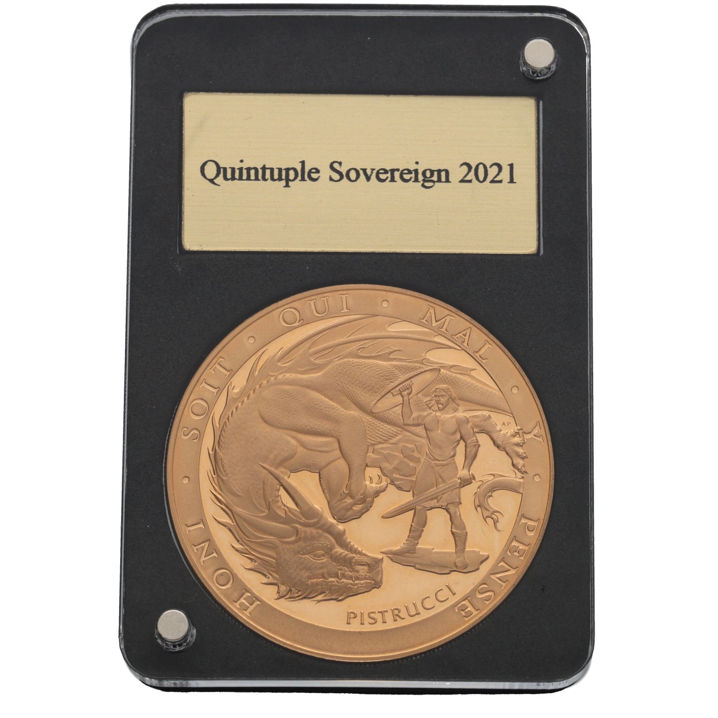 22ct Gold George & The Dragon Quintuple Sovereign Coin 2021