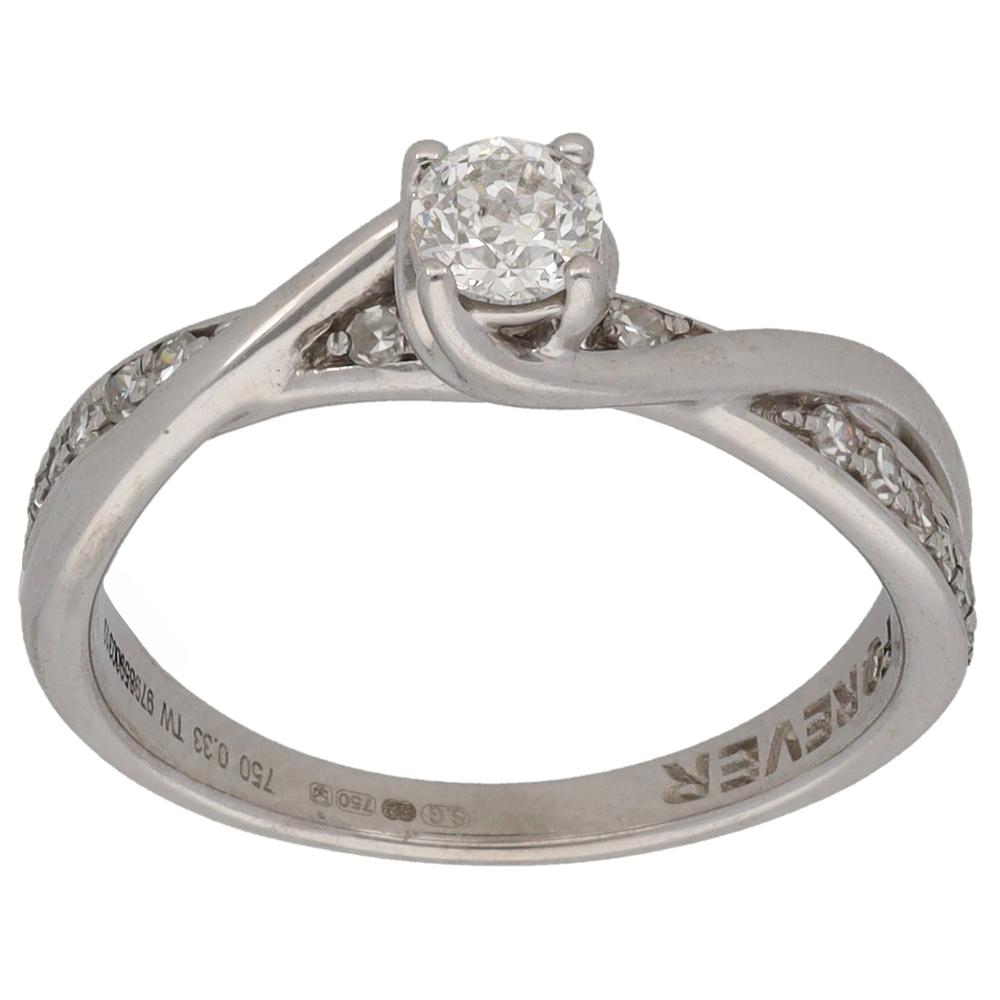 18ct White Gold 0.33ct Diamond Solitaire Ring With Accent Stones Size K
