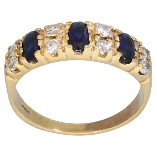 9ct Gold Sapphire & Cubic Zirconia Half Eternity Ring Size Q
