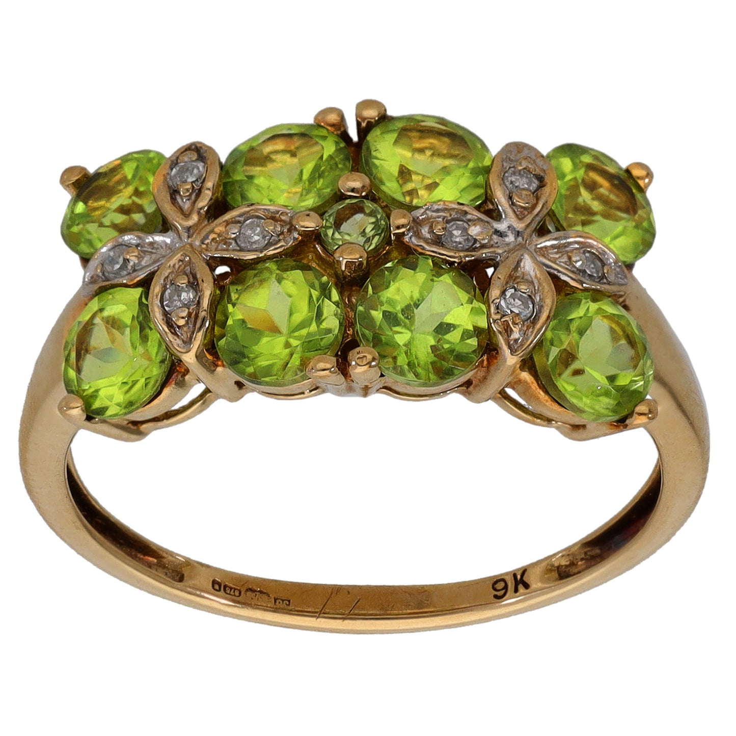 9ct Gold Peridot & 0.04ct Diamond Dress/Cocktail Ring Size O