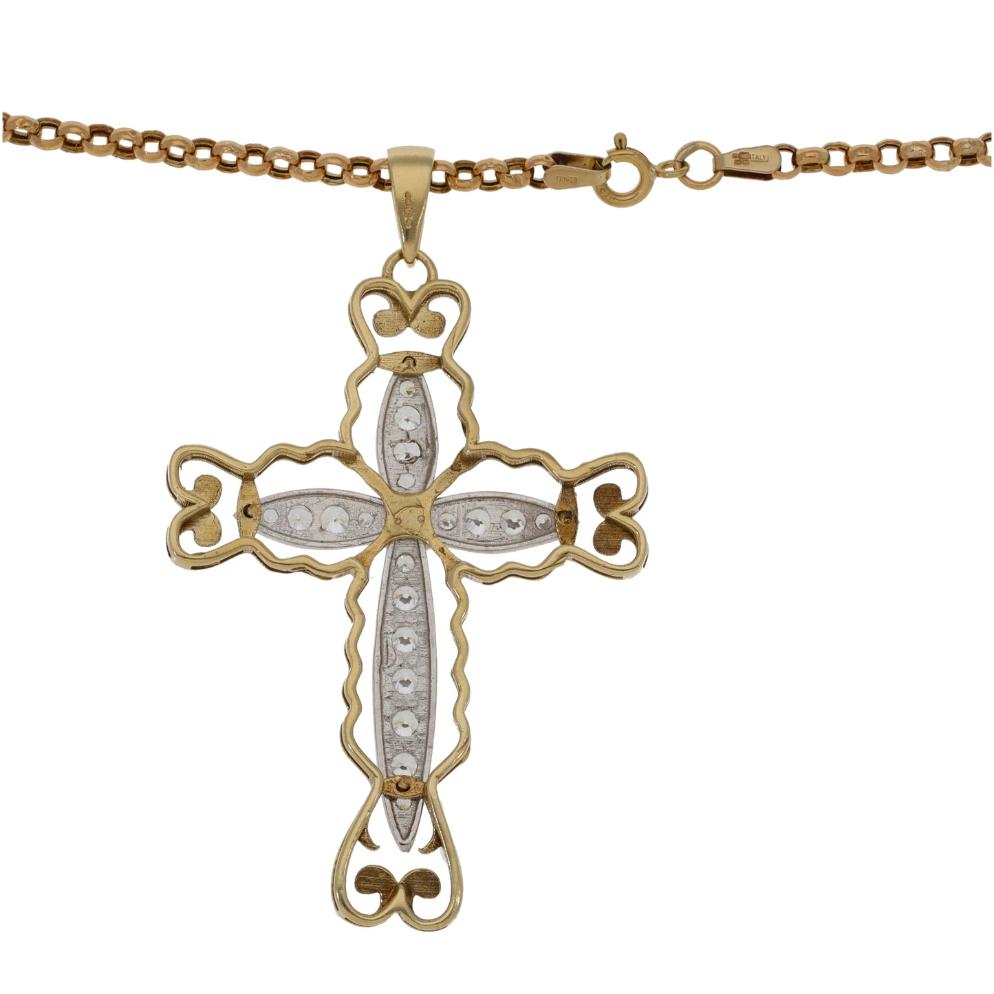 9ct Gold Cubic Zirconia Cross Pendant With Chain