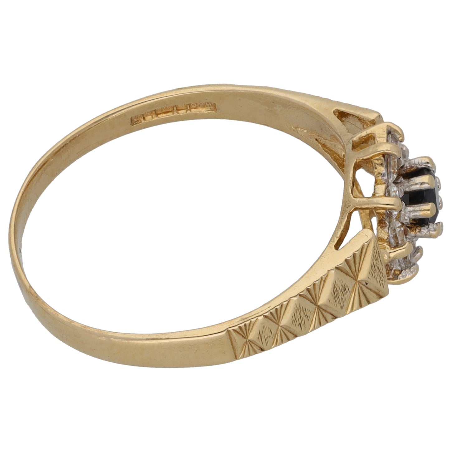 9ct Gold Sapphire & Cubic Zirconia Cluster Ring Size R