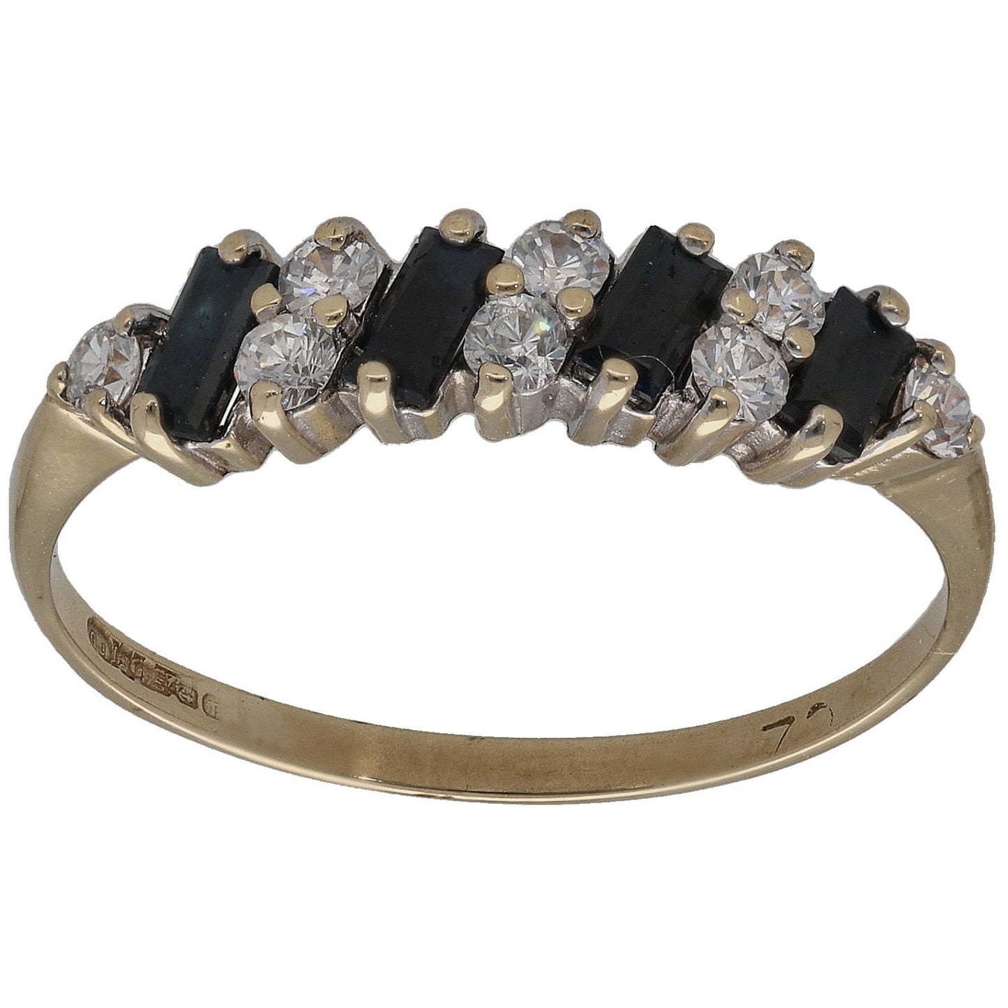 9ct Gold Sapphire & Cubic Zirconia Half Eternity Ring Size Q