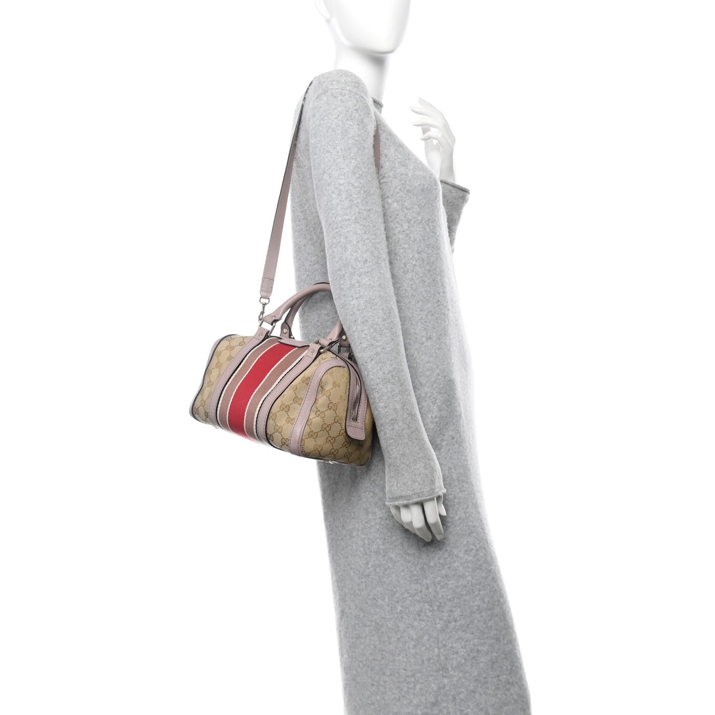 Gucci Vintage Web Boston Coated Canvas Bag - Beige & Pink