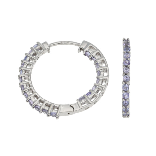 9ct White Gold Tanzanite Hoop Earrings