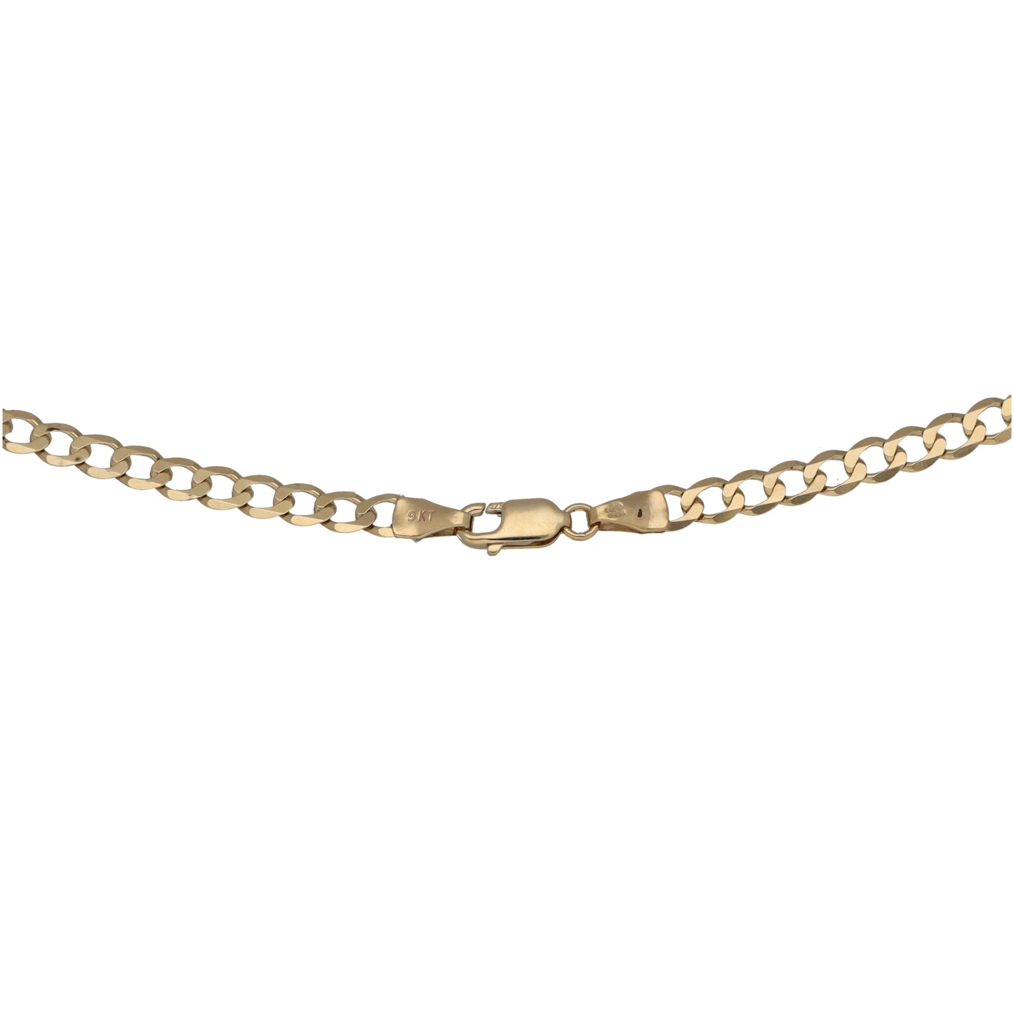 Gold curb chain with box clasp and polished oval links