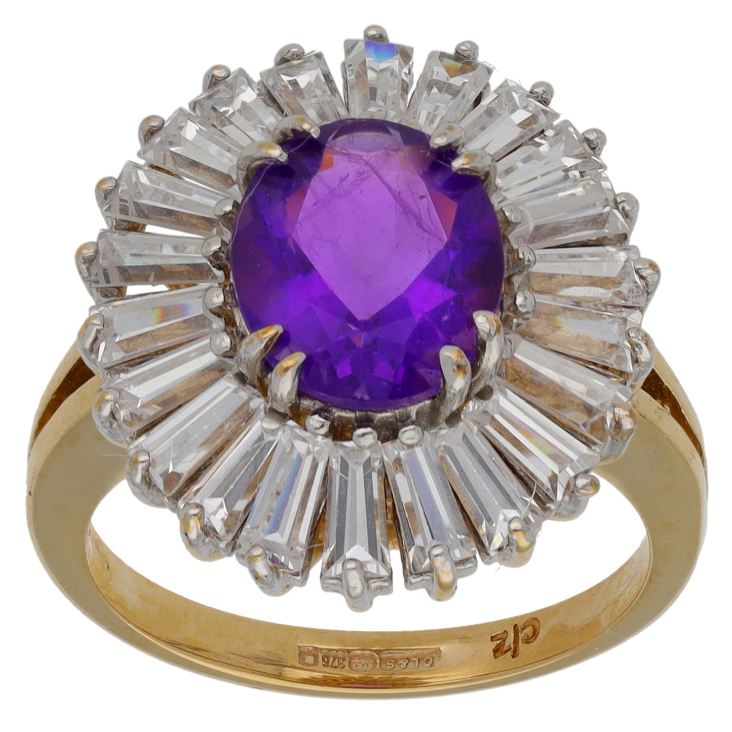 9ct Gold Amethyst & Cubic Zirconia Dress/Cocktail Ring Size M