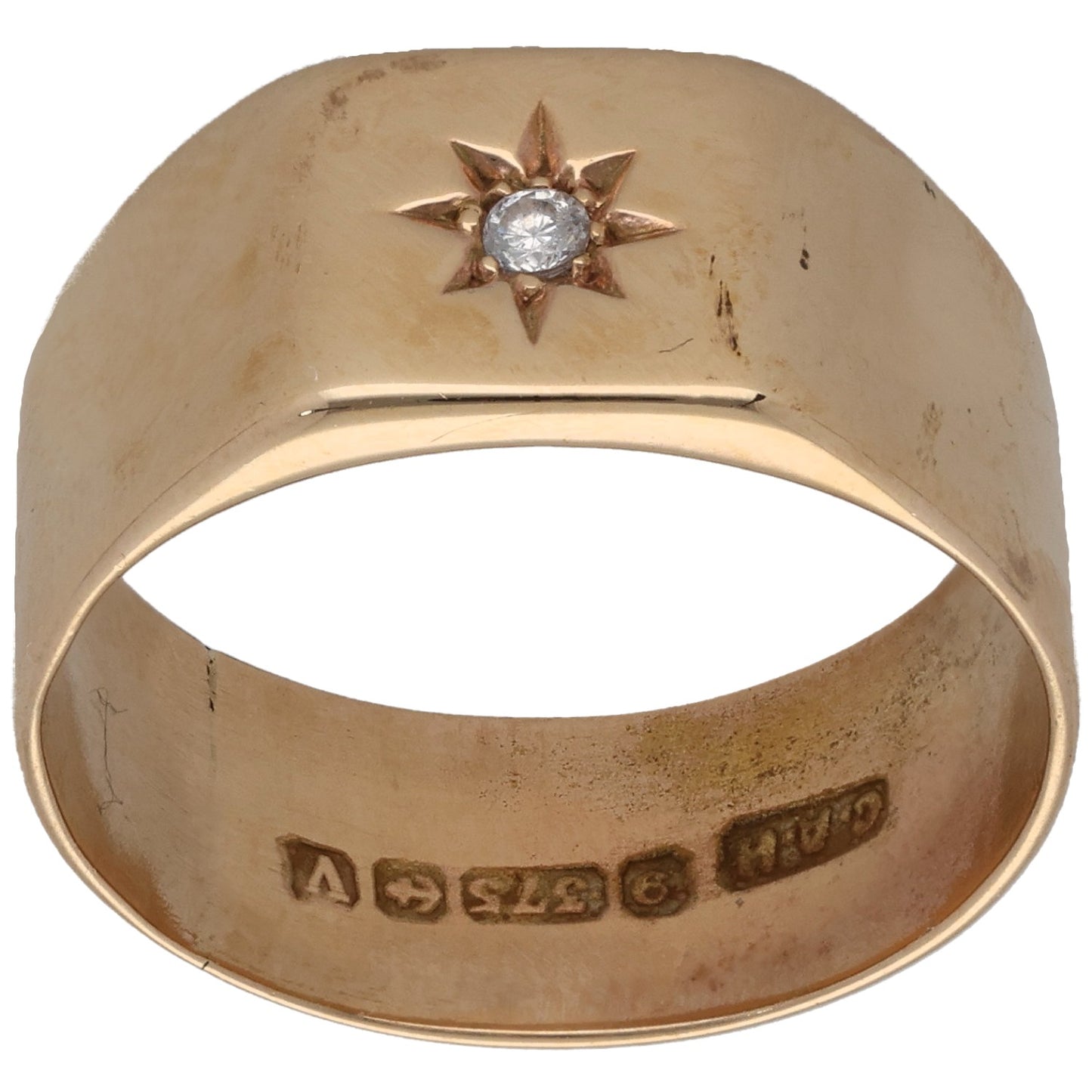 9ct Gold Cubic Zirconia Single Stone Signet Ring Size Q