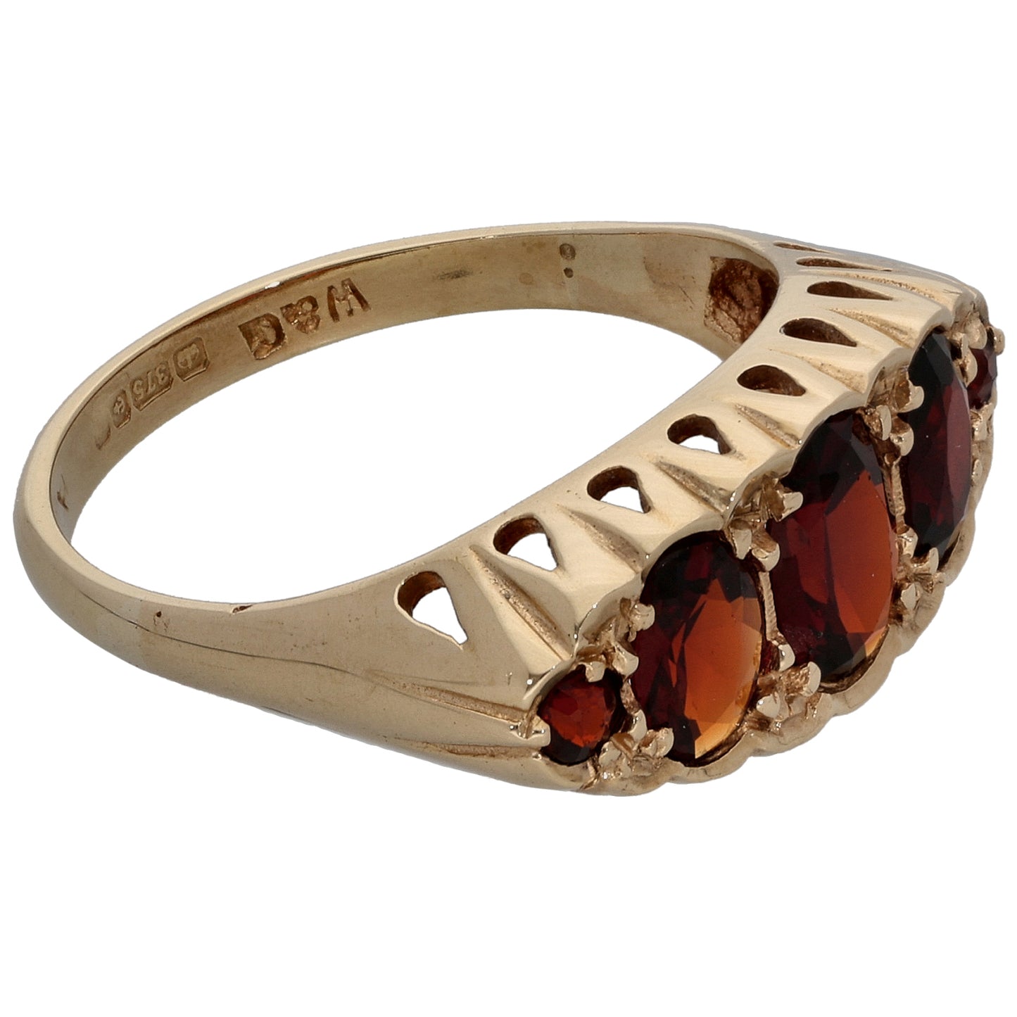 9ct Gold Garnet Half Eternity Ring Size P