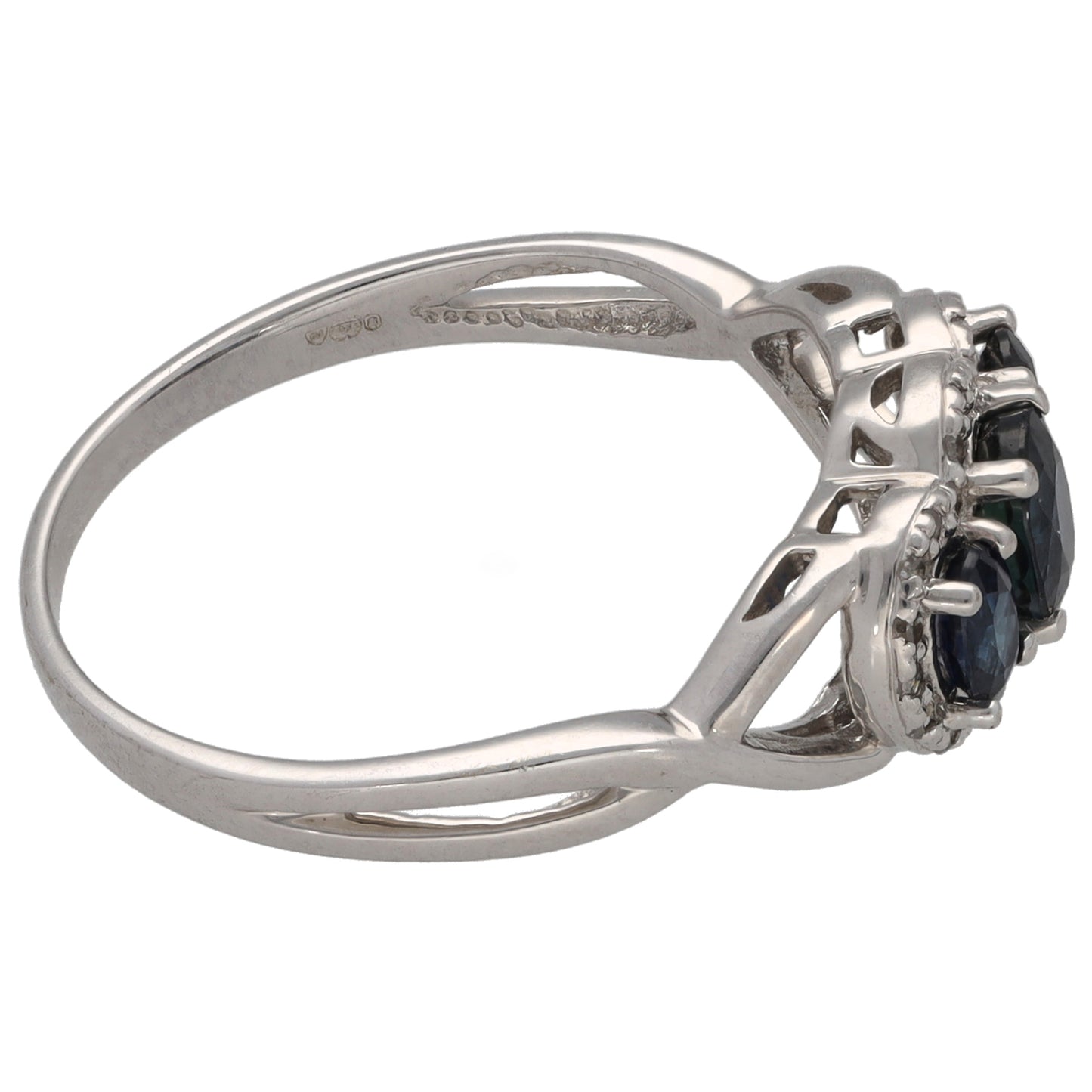 9ct White Gold Sapphire & 0.12ct Diamond Dress/Cocktail Ring Size P