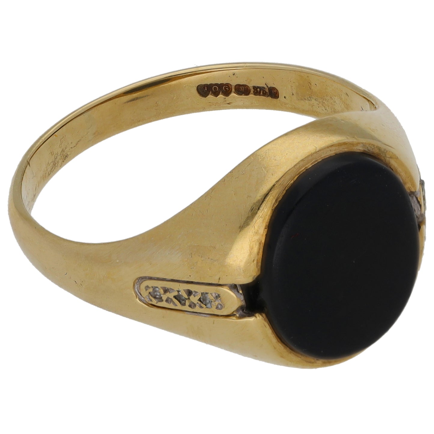 9ct Gold Onyx & 0.03ct Diamond Plain Signet Ring Size S