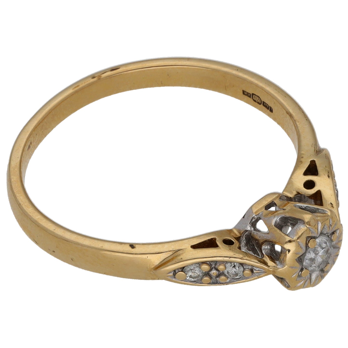 9ct Gold 0.10ct Diamond Solitaire Ring With Accent Stones Size L