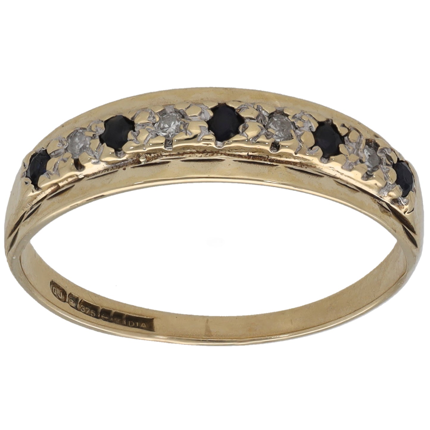 9ct Gold Sapphire & 0.04ct Diamond Half Eternity Ring Size N