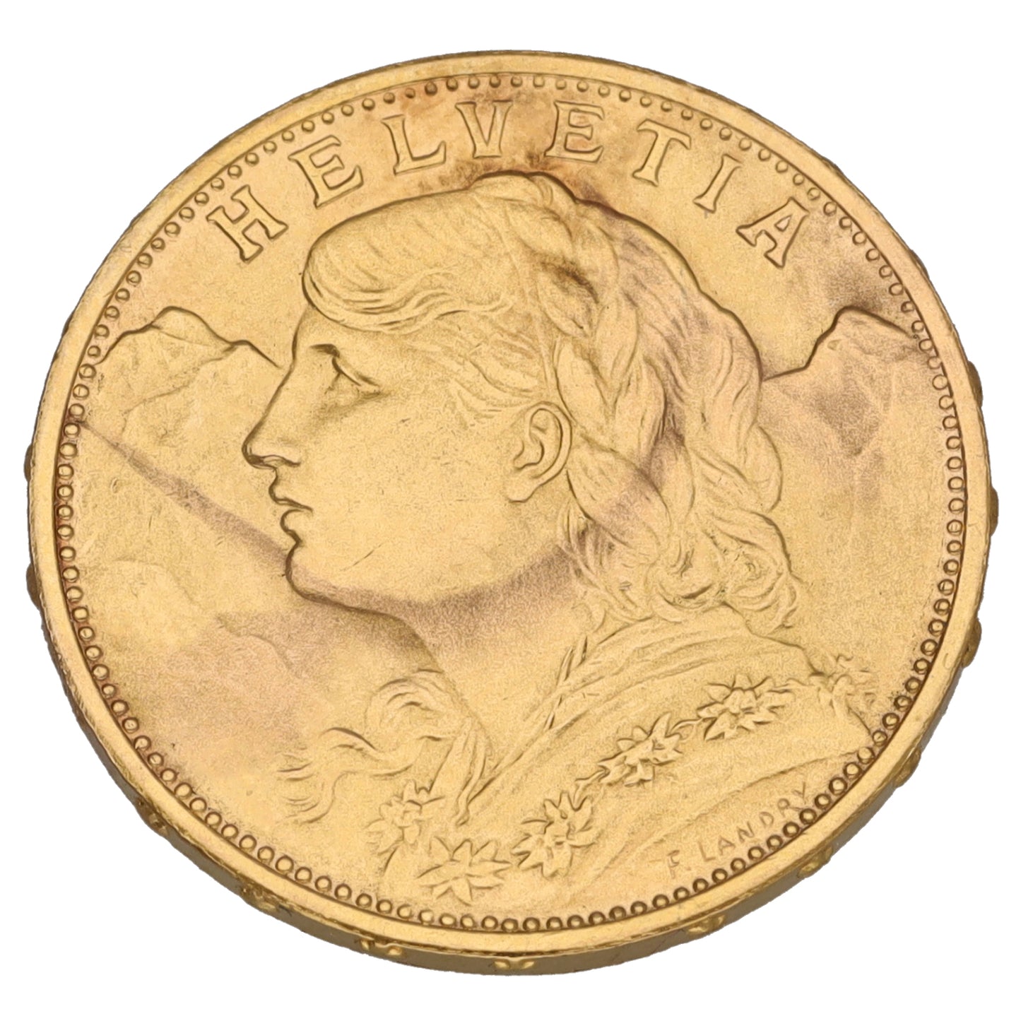 22ct Gold Helvetia Swiss 20 Francs Coin 1930