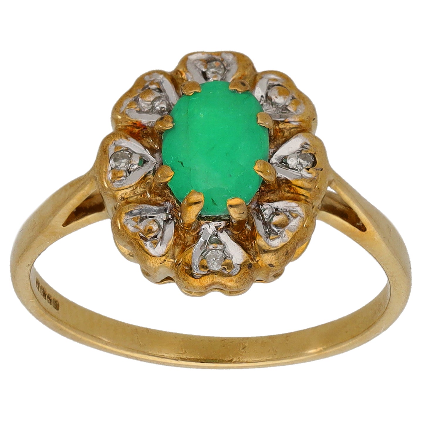 9ct Gold Emerald & 0.04ct Diamond Dress/Cocktail Ring Size M
